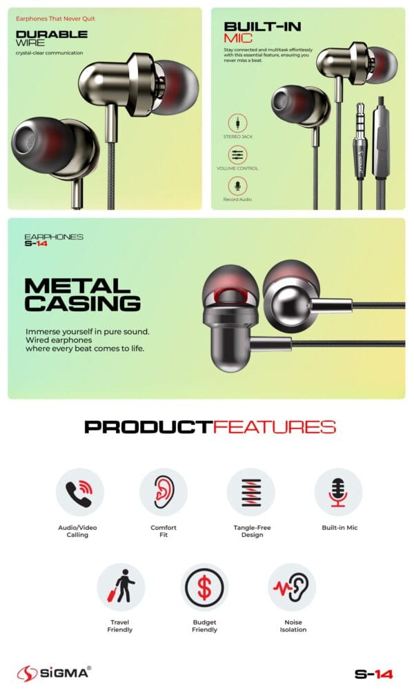 Sigma Premium Stereo Earphones S14 - Image 2